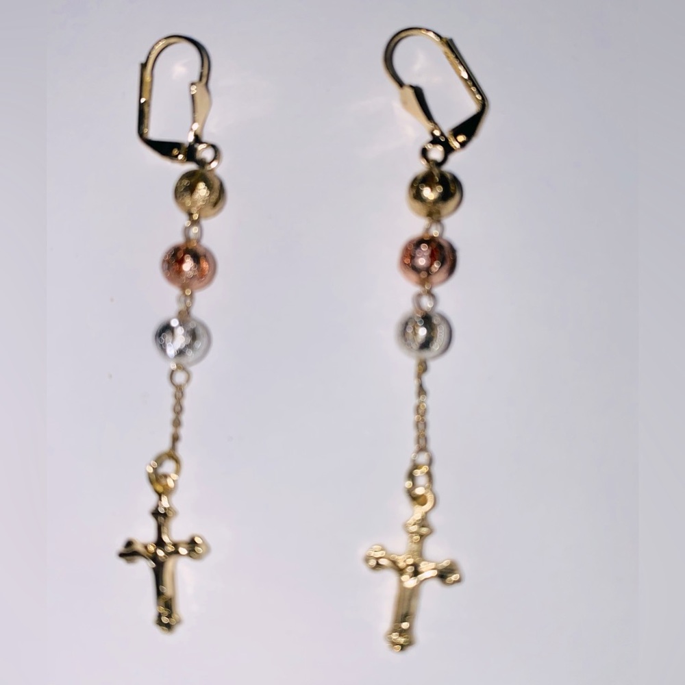Tricolor Rosary Earrings Gold Plated
